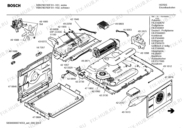 Взрыв-схема плиты (духовки) Bosch HBN780760F - Схема узла 02