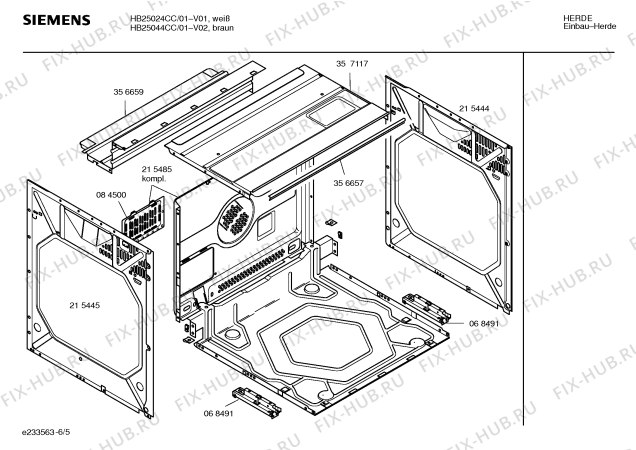 Взрыв-схема плиты (духовки) Siemens HB25024CC - Схема узла 05