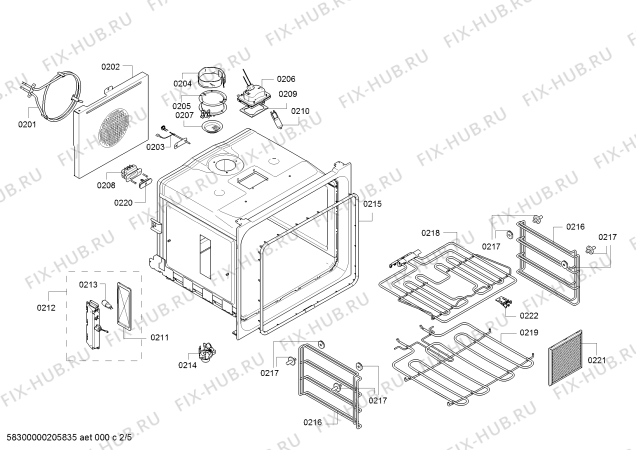 Взрыв-схема плиты (духовки) Gaggenau BO440411 - Схема узла 02