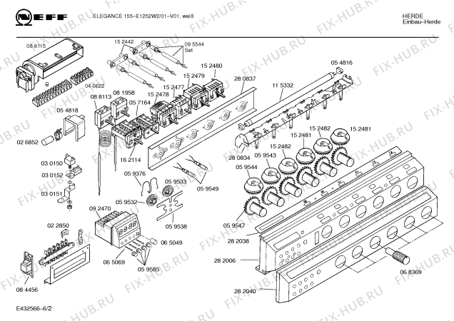 Схема №6 E1252W1 ELEGANCE 155 с изображением Панель для плиты (духовки) Bosch 00282040