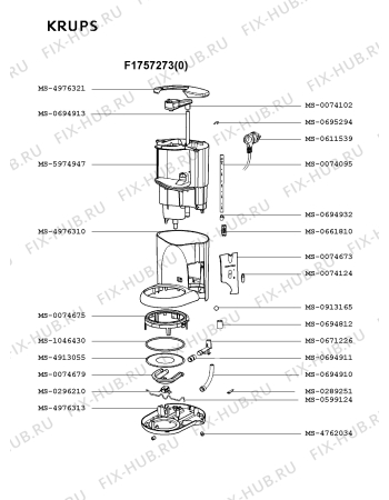 Взрыв-схема кофеварки (кофемашины) Krups F1757273(0) - Схема узла DP001488.1P2