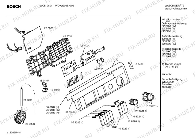 Схема №3 WOK2601SN WOK2601 с изображением Вкладыш в панель для стиральной машины Bosch 00360184