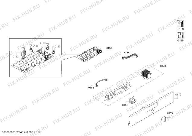 Схема №5 HBA64B151F H.BO.PY.L3D.IN.GYFAM.B1/.X.E3_COT/ с изображением Модуль управления, запрограммированный для плиты (духовки) Bosch 00740613