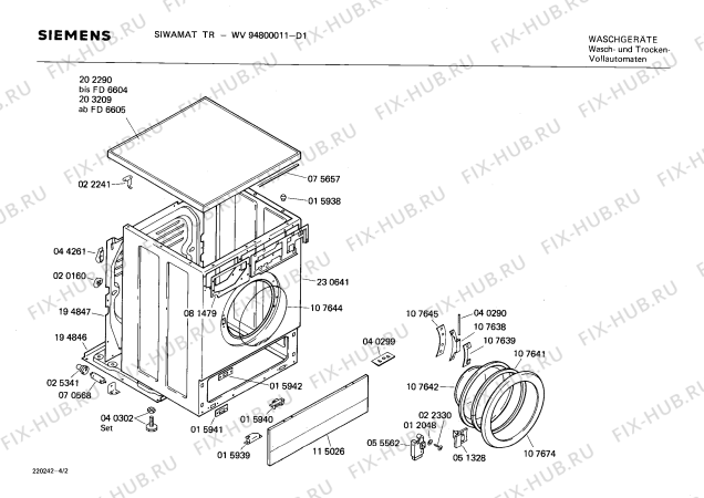 Взрыв-схема стиральной машины Siemens WV94800011 SIWAMAT TR - Схема узла 02