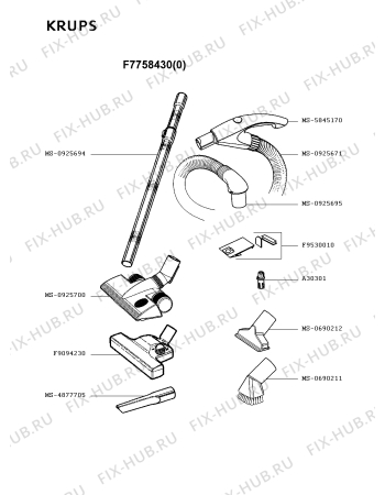 Взрыв-схема пылесоса Krups F7758430(0) - Схема узла WP002339.6P2