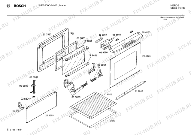 Взрыв-схема плиты (духовки) Bosch HES500D - Схема узла 05