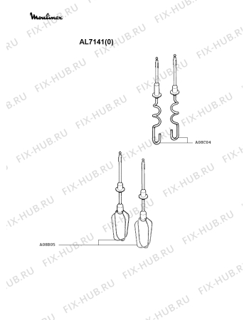 Взрыв-схема блендера (миксера) Moulinex AL7141(0) - Схема узла 7P000724.3P2