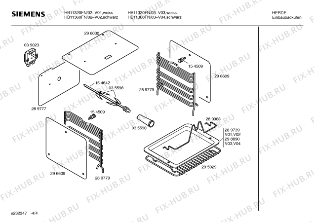 Схема №4 HB11320FN с изображением Инструкция по эксплуатации для электропечи Siemens 00520004