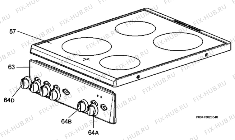 Взрыв-схема плиты (духовки) Rosenlew RMK512 - Схема узла Section 4
