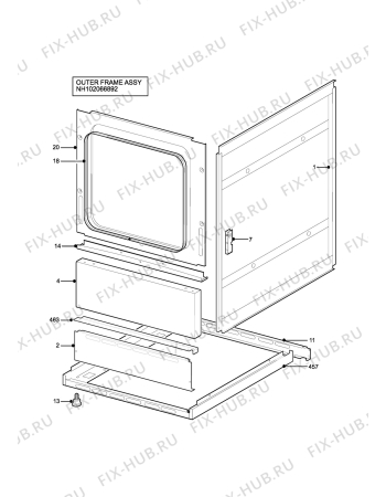 Взрыв-схема плиты (духовки) Tricity Bendix SI222W - Схема узла H10 Outer Frame