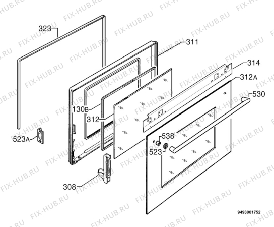 Взрыв-схема плиты (духовки) Zanussi BMC215I - Схема узла Door 003