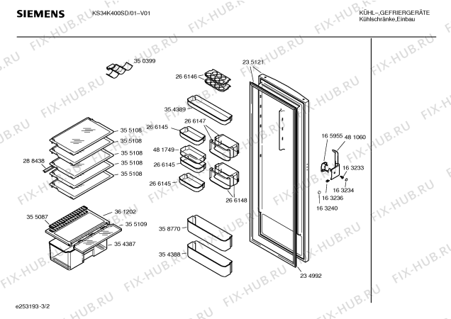 Взрыв-схема холодильника Siemens KS34K400SD - Схема узла 02