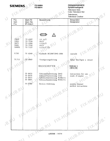 Схема №7 FS189V4 с изображением Инструкция по эксплуатации для телевизора Siemens 00530679