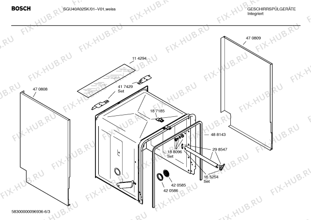 Схема №5 SGU40A02SK с изображением Инструкция по эксплуатации для электропосудомоечной машины Bosch 00587223