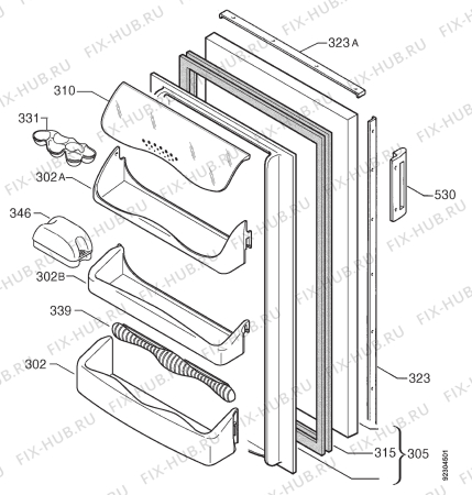 Взрыв-схема холодильника Zanussi ZC245P - Схема узла Door 003