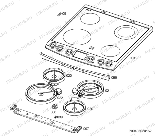 Взрыв-схема плиты (духовки) Electrolux EKC6552AOX - Схема узла Hob