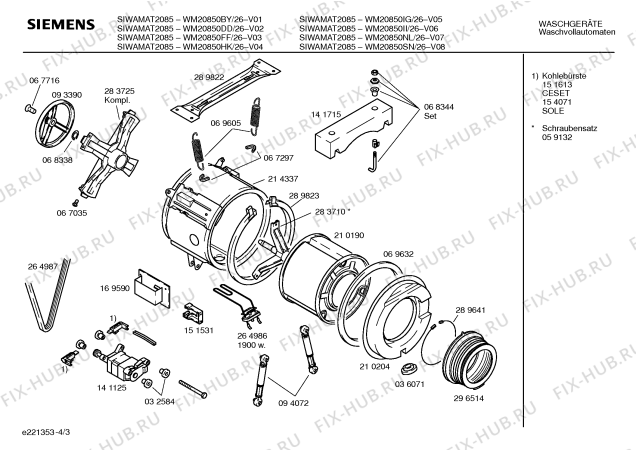 Схема №4 WM20850HK SIWAMAT 2085 с изображением Инструкция по эксплуатации для стиральной машины Siemens 00520662