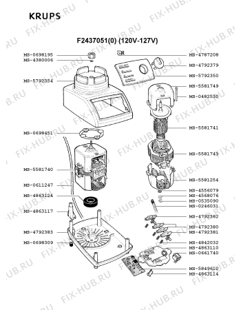 Взрыв-схема блендера (миксера) Krups F2437051(0) - Схема узла WP001094.0P2