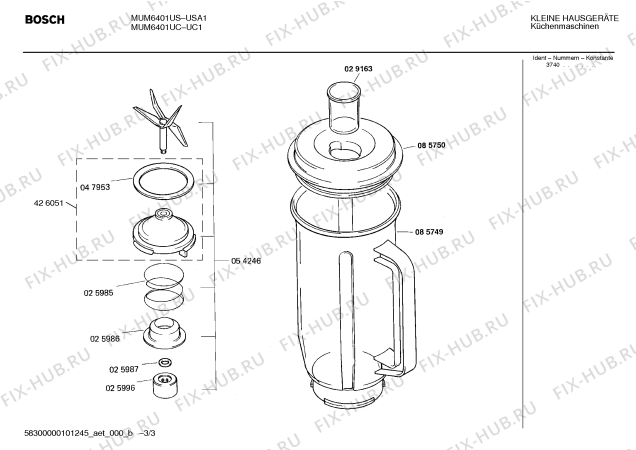 Взрыв-схема кухонного комбайна Bosch MUM6401US - Схема узла 03