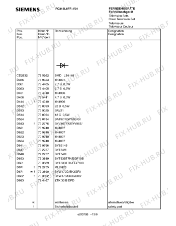 Схема №9 FC313L6FF с изображением Защитное сопротивление для телевизора Siemens 00795642