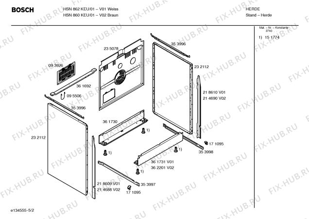 Взрыв-схема плиты (духовки) Bosch HSN862KEU - Схема узла 02