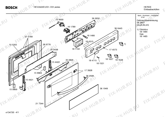 Схема №2 HEV2320EU с изображением Ручка конфорки для электропечи Bosch 00181484
