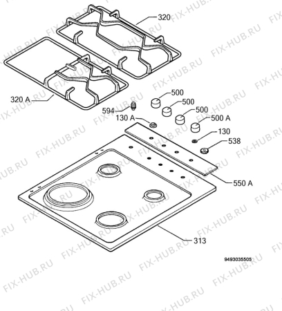 Взрыв-схема плиты (духовки) Aeg Electrolux 61515C-M - Схема узла Hob 271