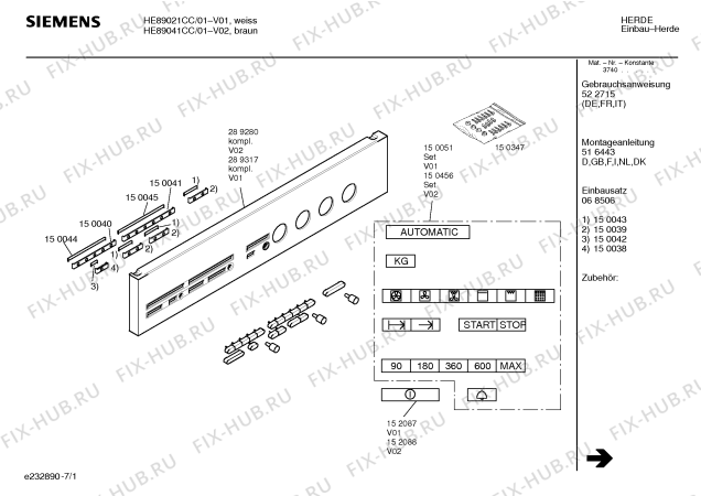 Схема №3 HE89020CC с изображением Панель управления для электропечи Siemens 00289317
