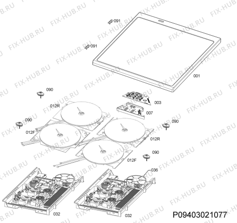 Взрыв-схема плиты (духовки) Aeg CIB6660ACW  230V - Схема узла Hob