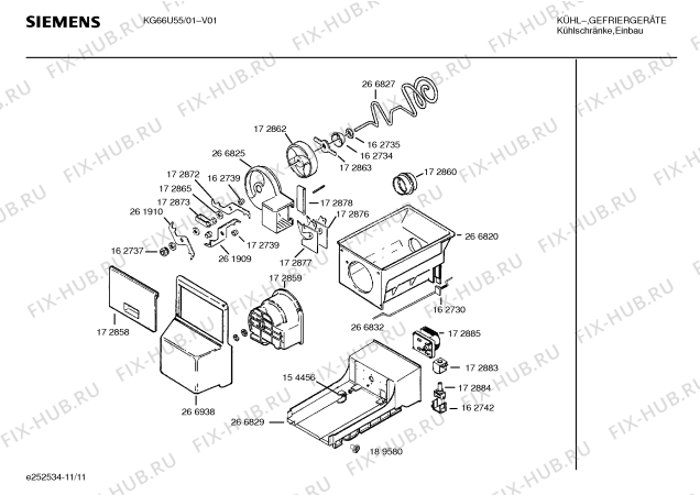 Схема №7 KG66U55 с изображением Толкатель для холодильной камеры Siemens 00266832