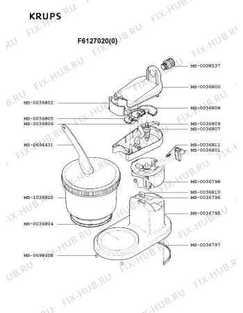Взрыв-схема блендера (миксера) Krups F6127020(0) - Схема узла DP000753.7P3