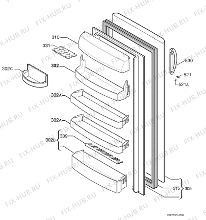 Взрыв-схема холодильника Zanussi Electrolux ZRC2620W - Схема узла Door 003