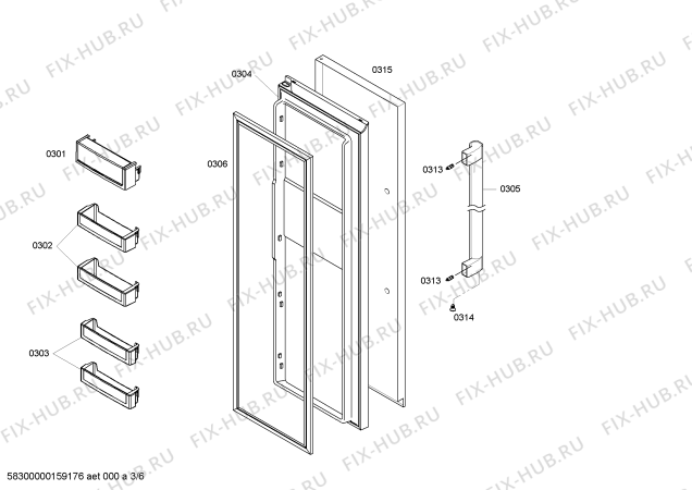 Схема №3 K3990X7GB с изображением Дверь для холодильной камеры Bosch 00711060