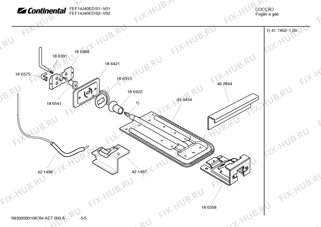 Взрыв-схема плиты (духовки) Continental FEF14J40ED - Схема узла 05