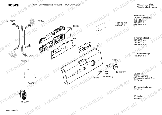 Схема №4 WOP2430NL WOP2430 electronic AquaStop с изображением Инструкция по установке и эксплуатации для стиральной машины Bosch 00585350