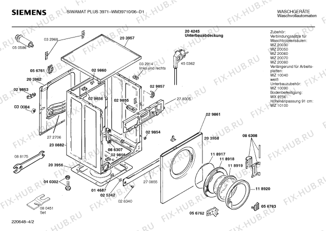 Взрыв-схема стиральной машины Siemens WM39710 SIWAMAT PLUS 3971 - Схема узла 02