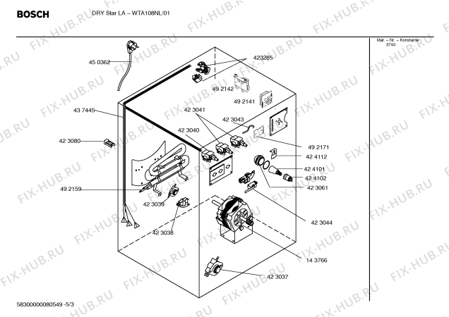 Взрыв-схема сушильной машины Bosch WTA108NL Dry Star LA electronic - Схема узла 03
