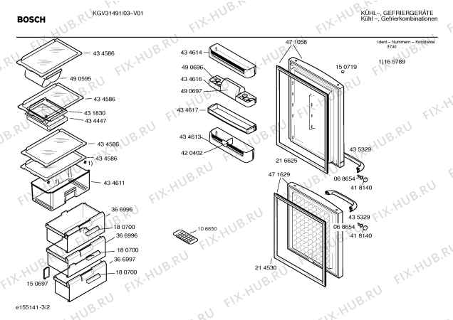 Схема №2 KGV31491 с изображением Передняя панель для холодильника Bosch 00435330