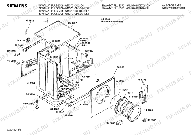 Взрыв-схема стиральной машины Siemens WM37010SI SIWAMAT PLUS 3701 - Схема узла 02