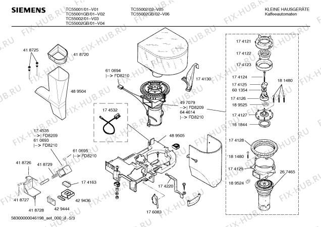 Схема №3 TC55002GB Siemens с изображением Инструкция по эксплуатации для электрокофеварки Siemens 00580462