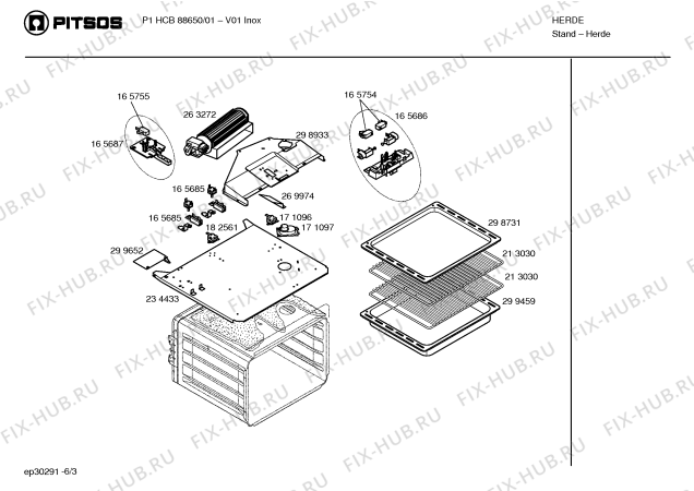 Взрыв-схема плиты (духовки) Pitsos P1HCB88650 - Схема узла 03