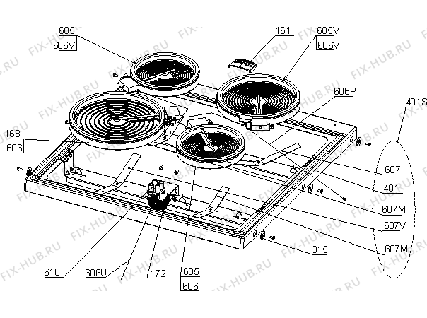 Взрыв-схема плиты (духовки) Asko CC9632W 230V (703101, A605D.12) - Схема узла 07