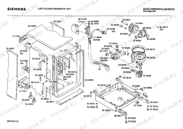 Взрыв-схема посудомоечной машины Siemens SR25602 - Схема узла 02