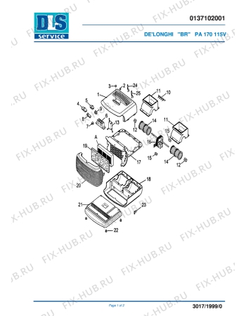 Схема №1 PA 170 с изображением Микропереключатель для электроочистителя воздуха DELONGHI HL1066
