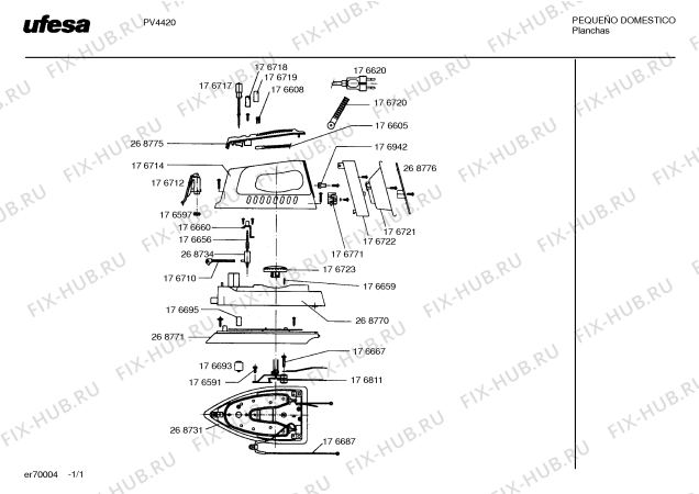 Схема №1 PV4420 с изображением Крышка для электроутюга Bosch 00268771