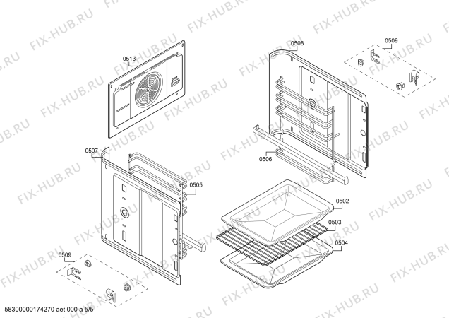 Взрыв-схема плиты (духовки) Siemens HB43GR540 H.SE.NP.L2D.IN.GLASS.S4/.X.E0_C/// - Схема узла 05