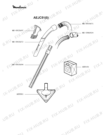 Взрыв-схема пылесоса Moulinex AEJC51(0) - Схема узла 7P002283.1P2