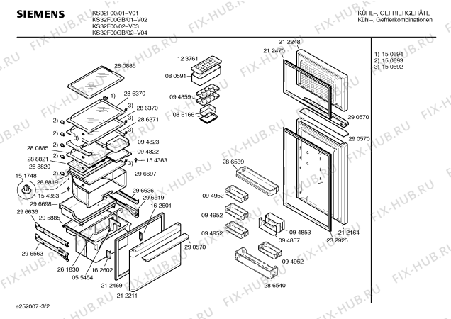 Схема №1 KS32F00 с изображением Передняя панель для холодильника Siemens 00296361