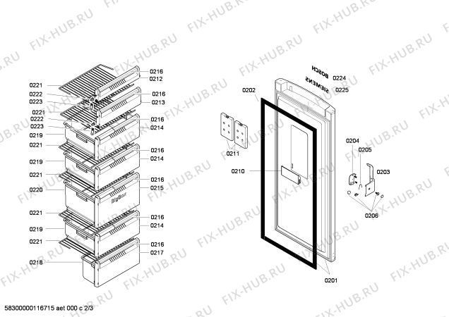 Схема №2 GSV30465GB Exxcel с изображением Дверь для холодильника Bosch 00243571