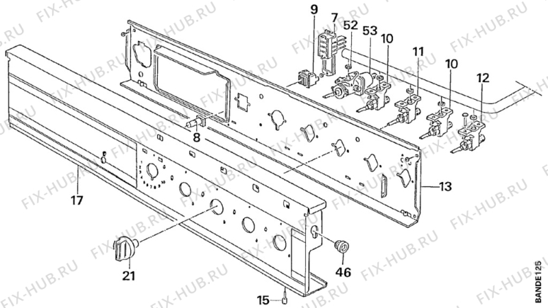 Взрыв-схема плиты (духовки) Faure 95.14-1 - Схема узла Command panel 037